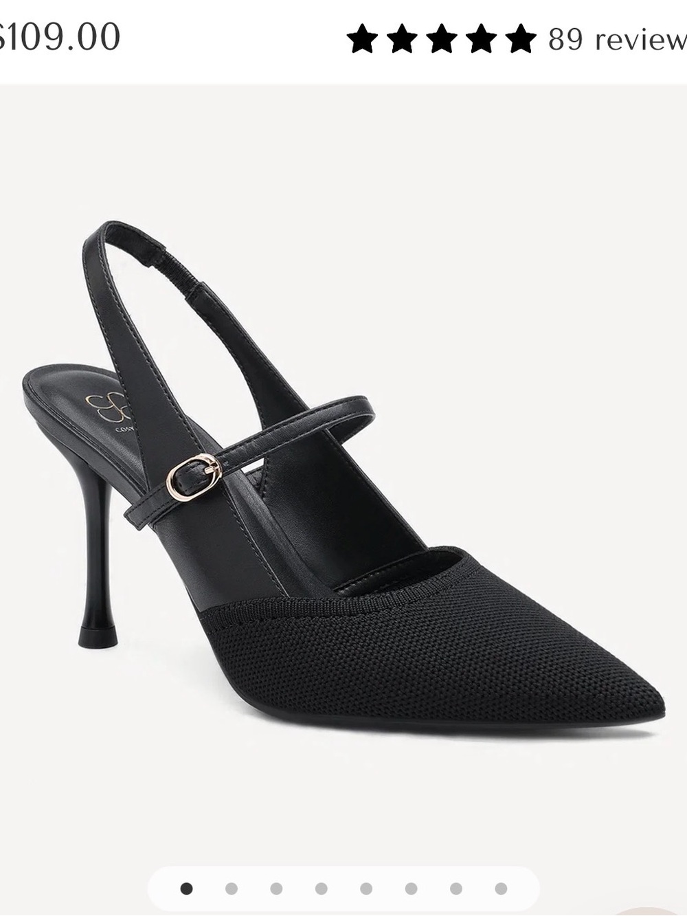 Black Pointed Slingback Heels with Adjustable Mary Jane Strap